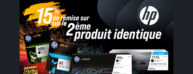 HP -15% de remise sur le 2ème produit identique