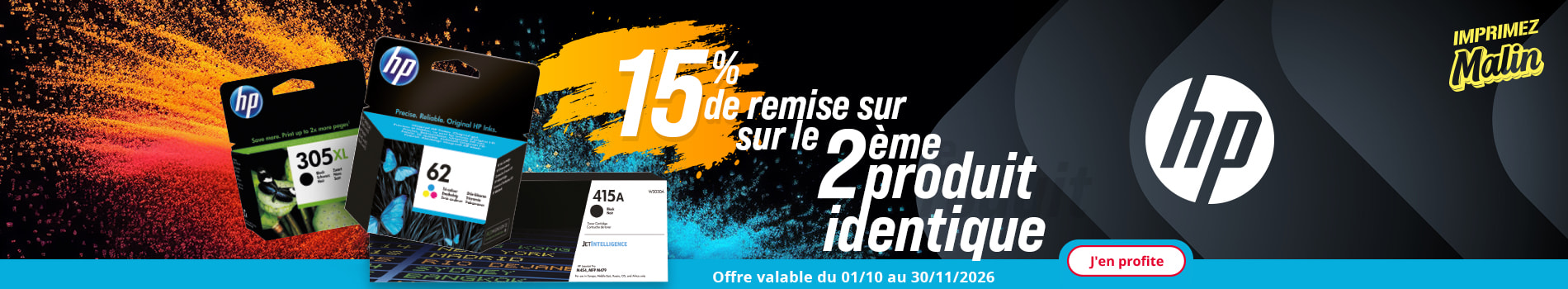 HP -15% de remise sur le 2ème produit identique